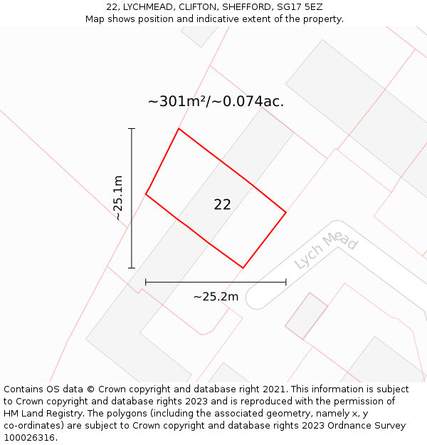 22, LYCHMEAD, CLIFTON, SHEFFORD, SG17 5EZ: Plot and title map