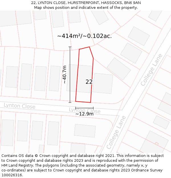 22, LYNTON CLOSE, HURSTPIERPOINT, HASSOCKS, BN6 9AN: Plot and title map
