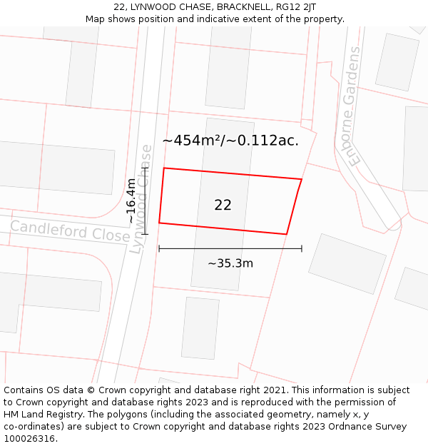 22, LYNWOOD CHASE, BRACKNELL, RG12 2JT: Plot and title map