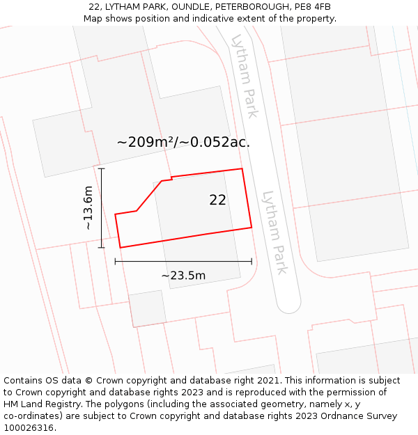 22, LYTHAM PARK, OUNDLE, PETERBOROUGH, PE8 4FB: Plot and title map