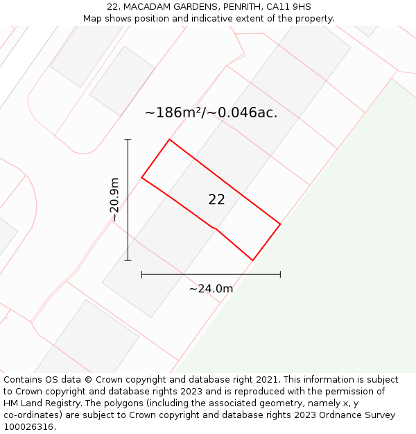 22, MACADAM GARDENS, PENRITH, CA11 9HS: Plot and title map