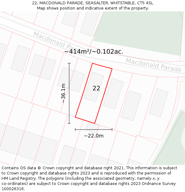 22, MACDONALD PARADE, SEASALTER, WHITSTABLE, CT5 4SL: Plot and title map