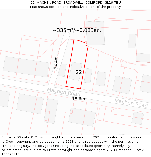 22, MACHEN ROAD, BROADWELL, COLEFORD, GL16 7BU: Plot and title map