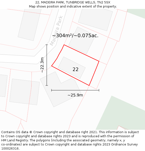 22, MADEIRA PARK, TUNBRIDGE WELLS, TN2 5SX: Plot and title map