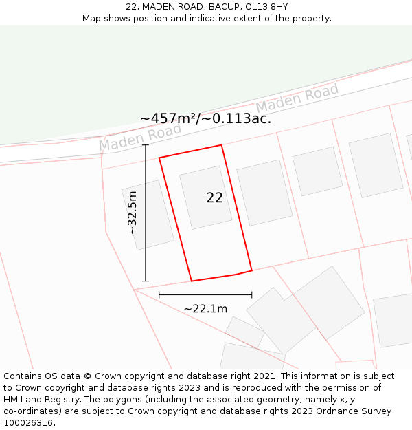 22, MADEN ROAD, BACUP, OL13 8HY: Plot and title map