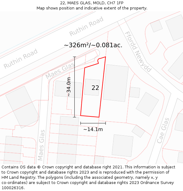 22, MAES GLAS, MOLD, CH7 1FP: Plot and title map