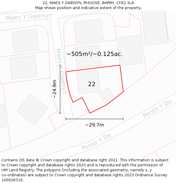 22, MAES Y GWENYN, RHOOSE, BARRY, CF62 3LA: Plot and title map