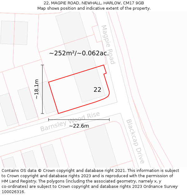 22, MAGPIE ROAD, NEWHALL, HARLOW, CM17 9GB: Plot and title map