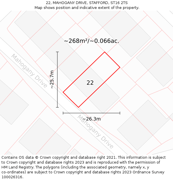 22, MAHOGANY DRIVE, STAFFORD, ST16 2TS: Plot and title map