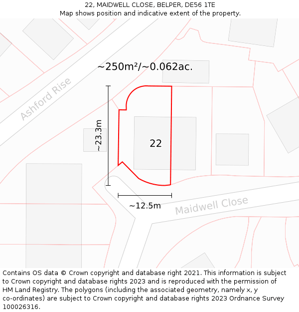 22, MAIDWELL CLOSE, BELPER, DE56 1TE: Plot and title map
