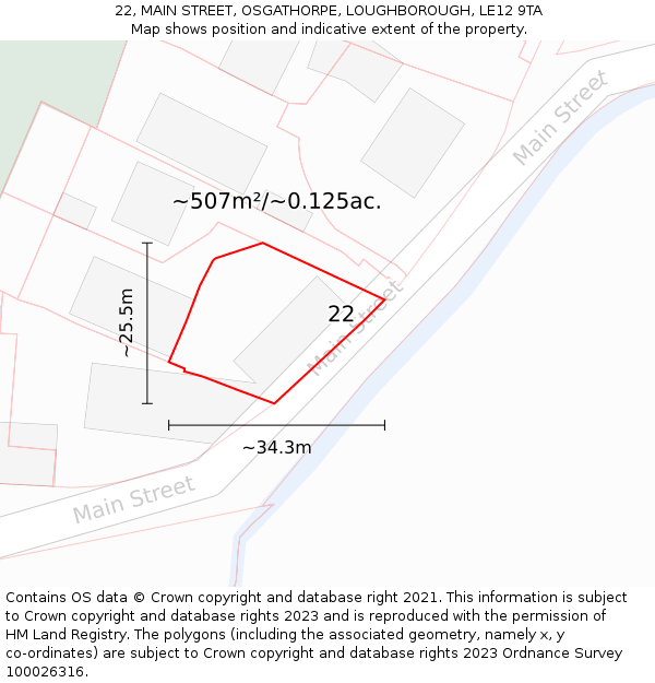 22, MAIN STREET, OSGATHORPE, LOUGHBOROUGH, LE12 9TA: Plot and title map