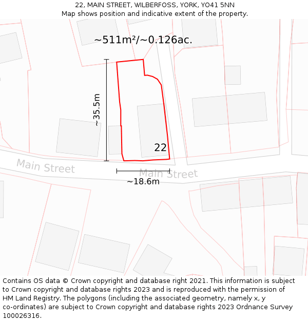 22, MAIN STREET, WILBERFOSS, YORK, YO41 5NN: Plot and title map