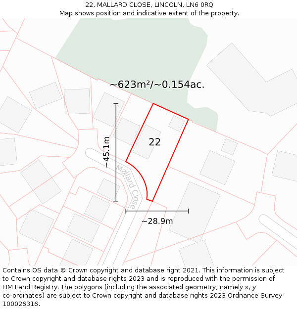 22, MALLARD CLOSE, LINCOLN, LN6 0RQ: Plot and title map