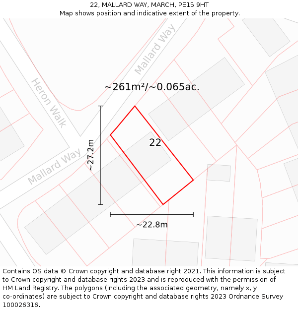 22, MALLARD WAY, MARCH, PE15 9HT: Plot and title map