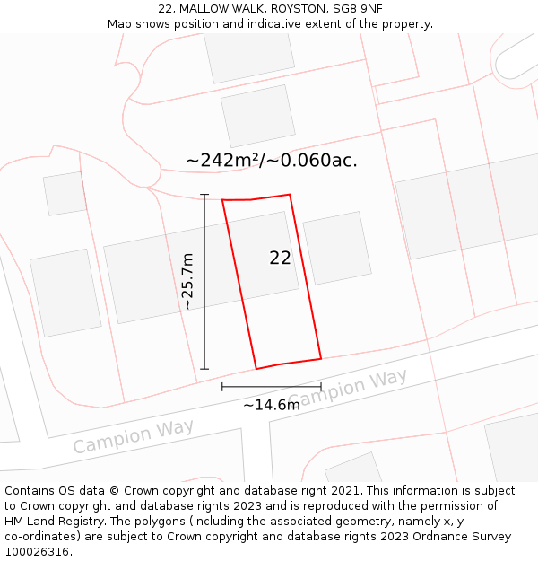 22, MALLOW WALK, ROYSTON, SG8 9NF: Plot and title map