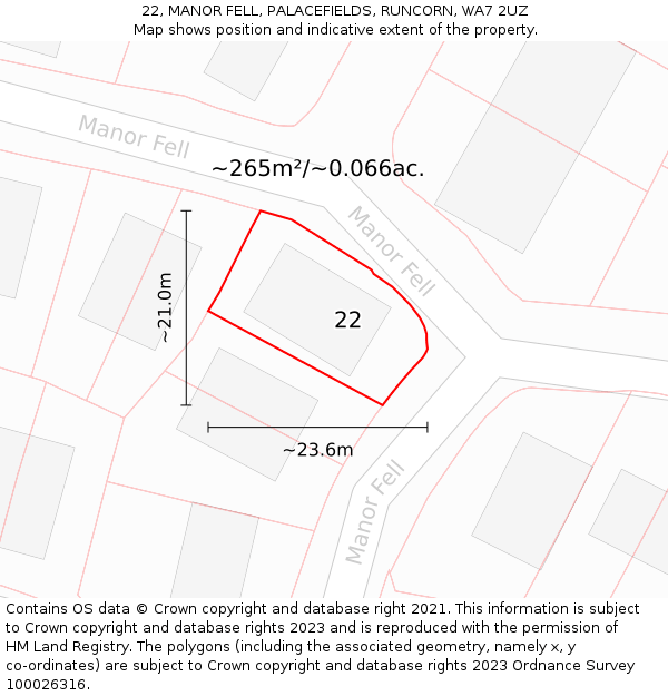22, MANOR FELL, PALACEFIELDS, RUNCORN, WA7 2UZ: Plot and title map