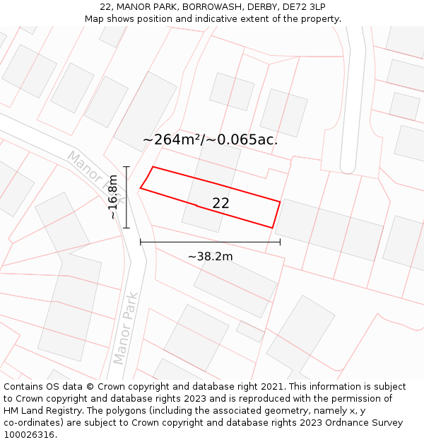 22, MANOR PARK, BORROWASH, DERBY, DE72 3LP: Plot and title map