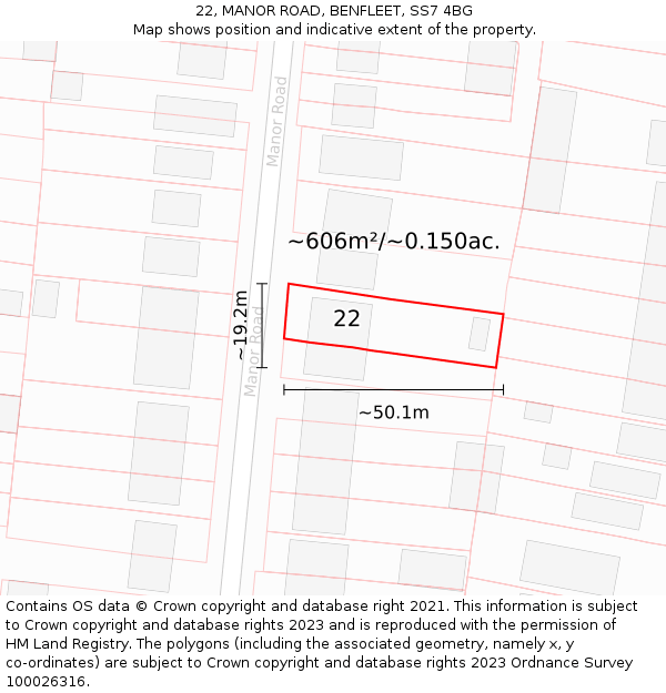 22, MANOR ROAD, BENFLEET, SS7 4BG: Plot and title map