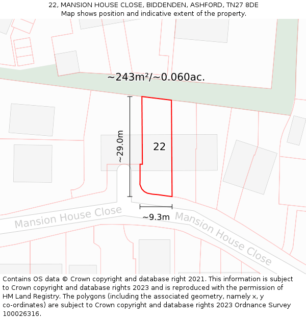22, MANSION HOUSE CLOSE, BIDDENDEN, ASHFORD, TN27 8DE: Plot and title map