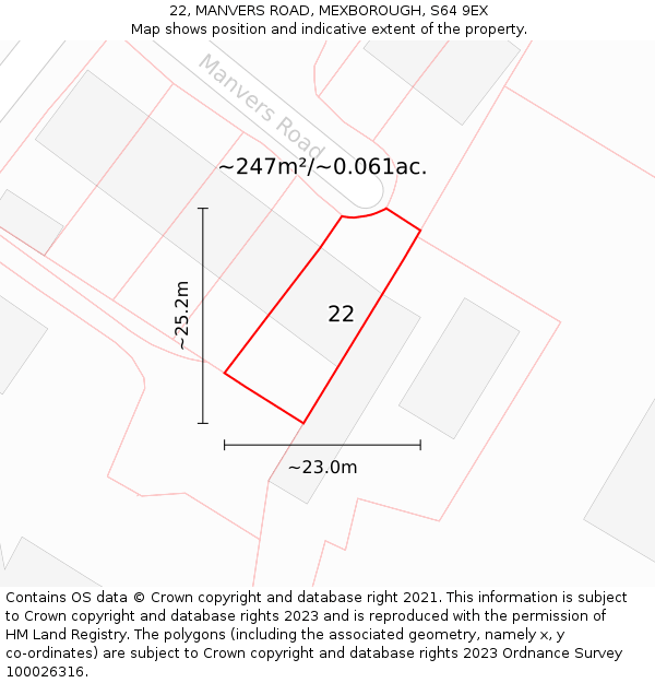 22, MANVERS ROAD, MEXBOROUGH, S64 9EX: Plot and title map