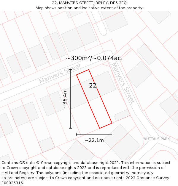 22, MANVERS STREET, RIPLEY, DE5 3EQ: Plot and title map