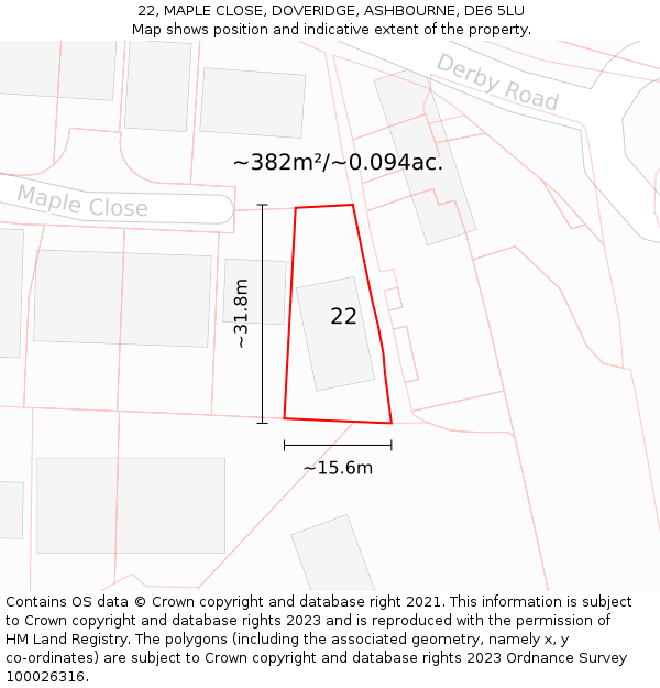 22, MAPLE CLOSE, DOVERIDGE, ASHBOURNE, DE6 5LU: Plot and title map