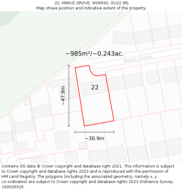 22, MAPLE GROVE, WOKING, GU22 9PJ: Plot and title map
