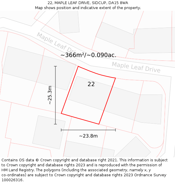 22, MAPLE LEAF DRIVE, SIDCUP, DA15 8WA: Plot and title map