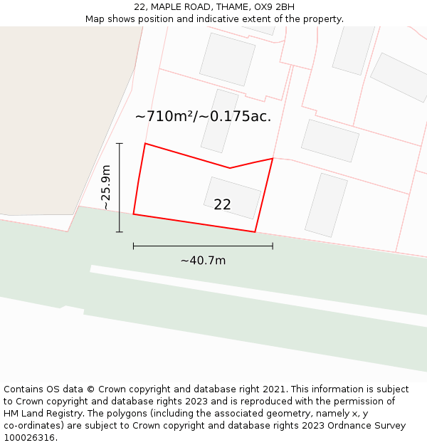 22, MAPLE ROAD, THAME, OX9 2BH: Plot and title map
