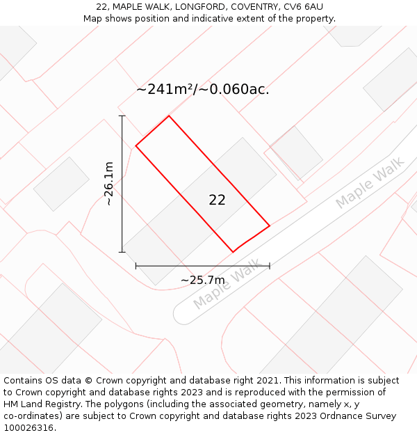 22, MAPLE WALK, LONGFORD, COVENTRY, CV6 6AU: Plot and title map
