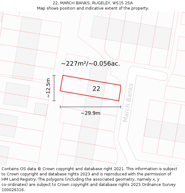 22, MARCH BANKS, RUGELEY, WS15 2SA: Plot and title map