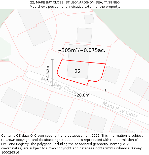 22, MARE BAY CLOSE, ST LEONARDS-ON-SEA, TN38 8EQ: Plot and title map