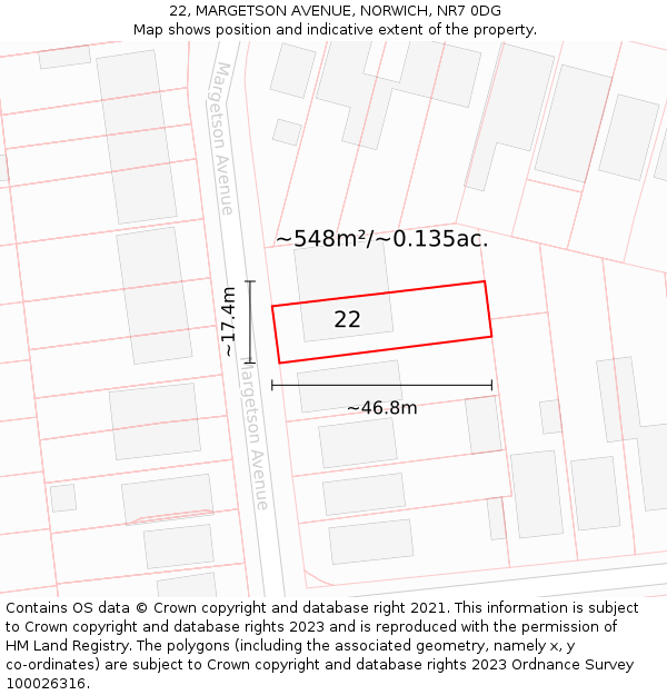 22, MARGETSON AVENUE, NORWICH, NR7 0DG: Plot and title map
