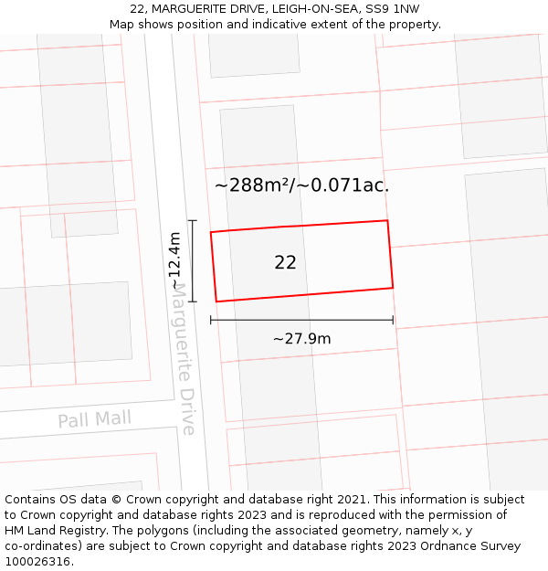 22, MARGUERITE DRIVE, LEIGH-ON-SEA, SS9 1NW: Plot and title map