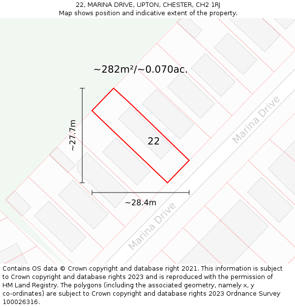 22, MARINA DRIVE, UPTON, CHESTER, CH2 1RJ: Plot and title map