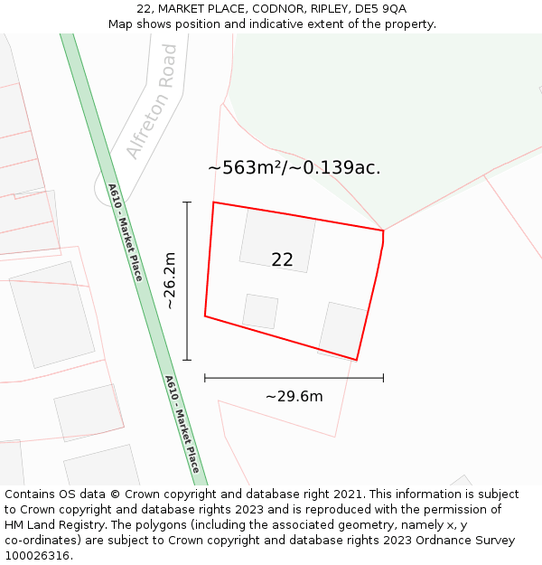 22, MARKET PLACE, CODNOR, RIPLEY, DE5 9QA: Plot and title map
