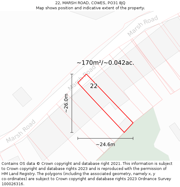 22, MARSH ROAD, COWES, PO31 8JQ: Plot and title map