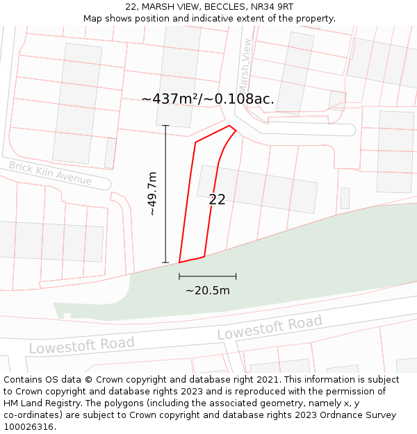 22, MARSH VIEW, BECCLES, NR34 9RT: Plot and title map