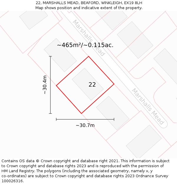 22, MARSHALLS MEAD, BEAFORD, WINKLEIGH, EX19 8LH: Plot and title map