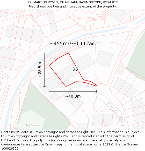 22, MARTINS WOOD, CHINEHAM, BASINGSTOKE, RG24 8TR: Plot and title map