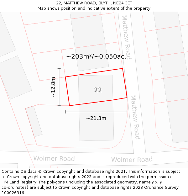 22, MATTHEW ROAD, BLYTH, NE24 3ET: Plot and title map