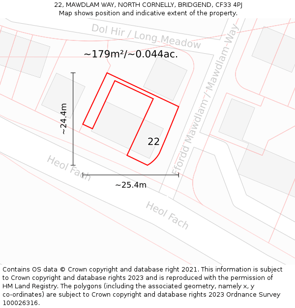 22, MAWDLAM WAY, NORTH CORNELLY, BRIDGEND, CF33 4PJ: Plot and title map