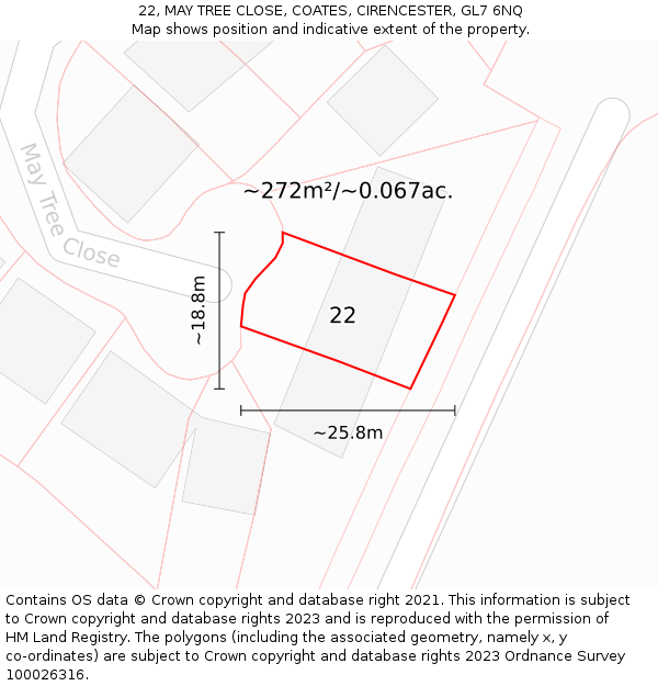 22, MAY TREE CLOSE, COATES, CIRENCESTER, GL7 6NQ: Plot and title map