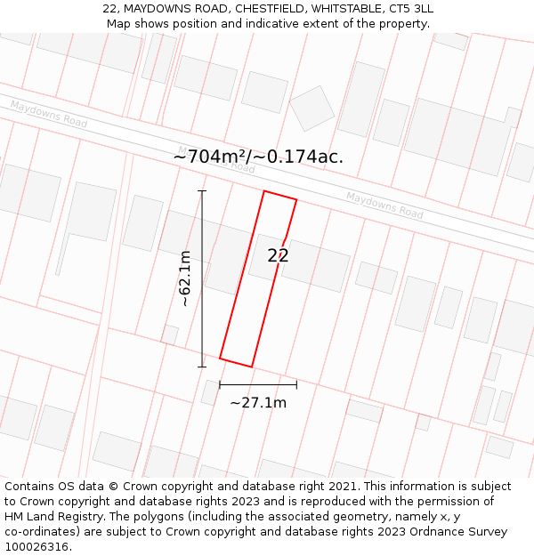 22, MAYDOWNS ROAD, CHESTFIELD, WHITSTABLE, CT5 3LL: Plot and title map