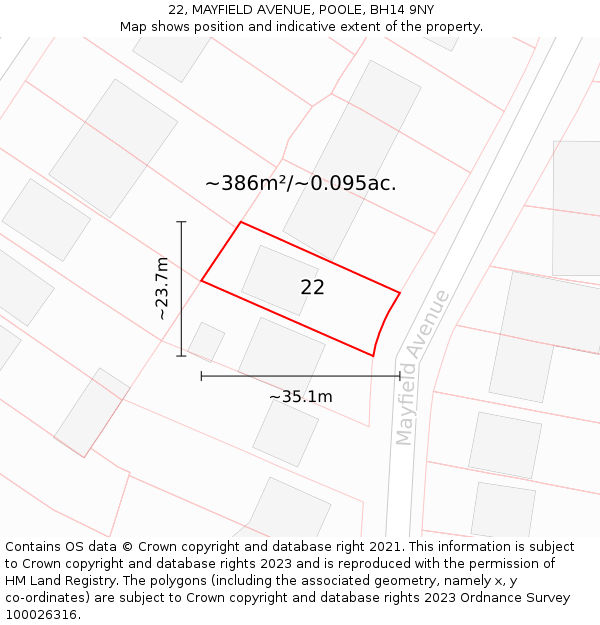 22, MAYFIELD AVENUE, POOLE, BH14 9NY: Plot and title map