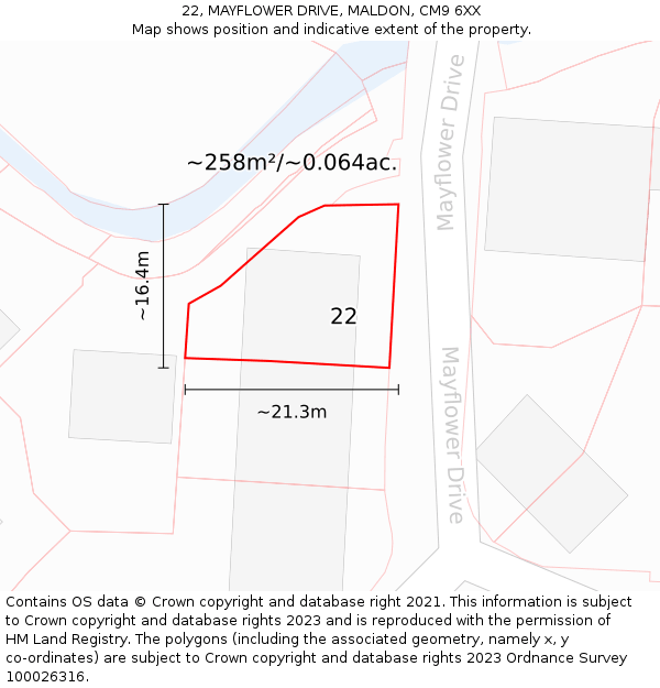 22, MAYFLOWER DRIVE, MALDON, CM9 6XX: Plot and title map