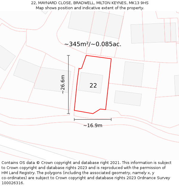 22, MAYNARD CLOSE, BRADWELL, MILTON KEYNES, MK13 9HS: Plot and title map