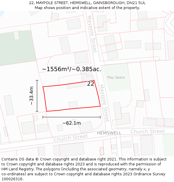 22, MAYPOLE STREET, HEMSWELL, GAINSBOROUGH, DN21 5UL: Plot and title map