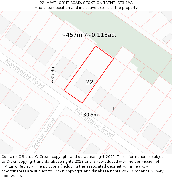 22, MAYTHORNE ROAD, STOKE-ON-TRENT, ST3 3AA: Plot and title map