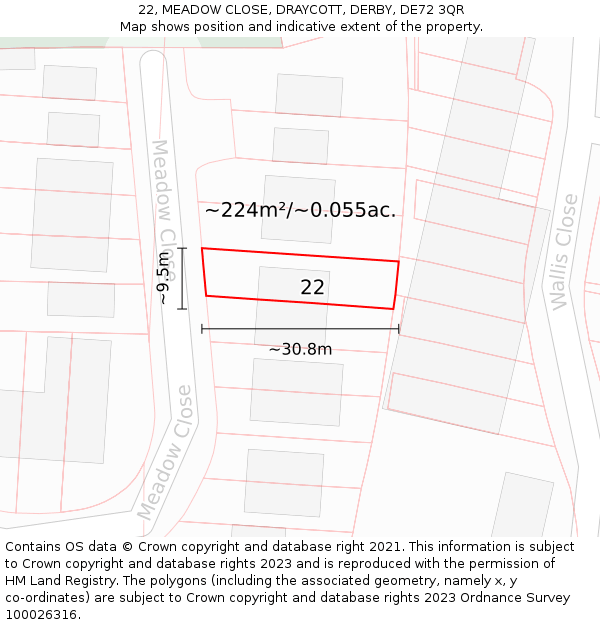 22, MEADOW CLOSE, DRAYCOTT, DERBY, DE72 3QR: Plot and title map